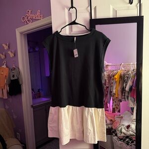 Free People Black and Cream Midi Dress